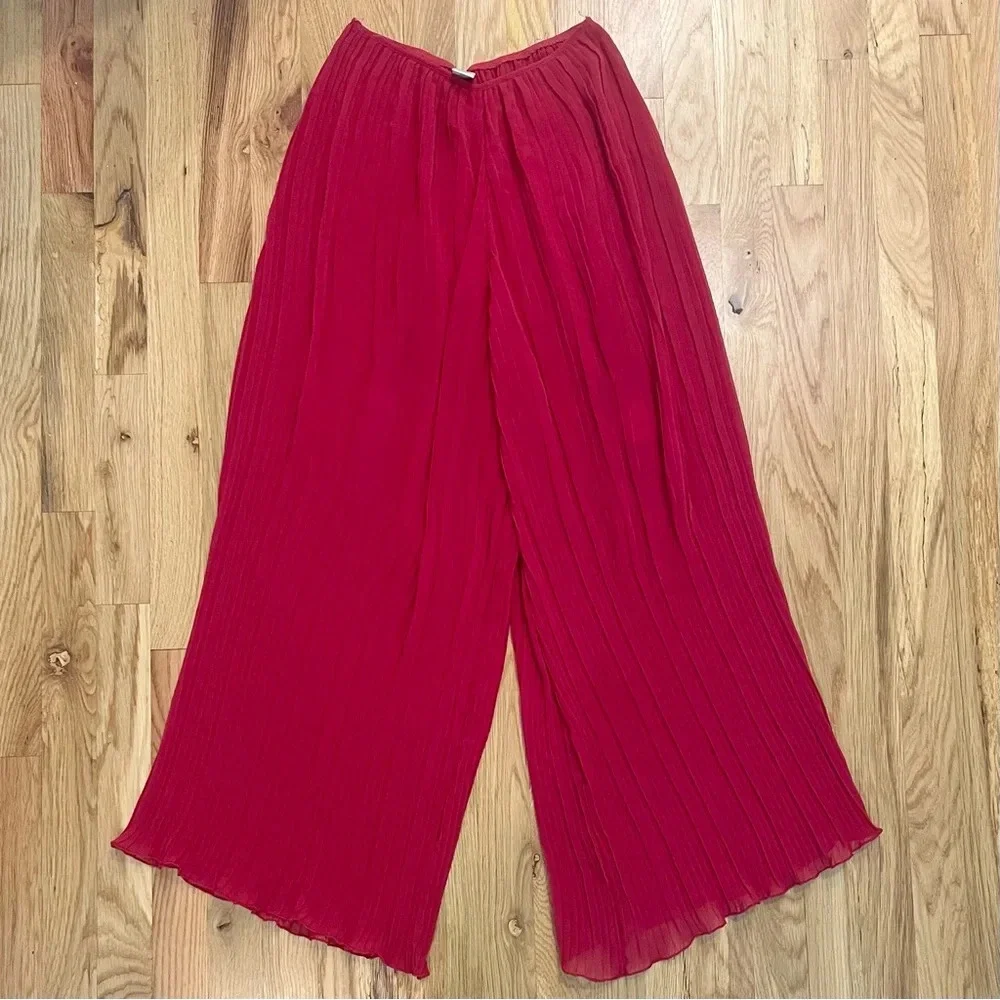 Vintage Y2K Pleated Burgundy Red Sheer High Waisted Cropped Pants Size Small